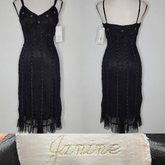 Janine Crochet spaghetti strap studded black fitted dress women’s xs short - Picture 1 of 9